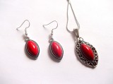 set colier si cercei cu howlite rosu 41438