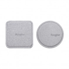 Set 2 x Placute metalice suport magnetic telefon - Piele ecologica - Subtire - Argintiu - Ringke