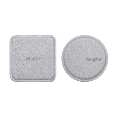 Set 2 x Placute metalice suport magnetic telefon - Piele ecologica - Subtire - Argintiu - Ringke foto