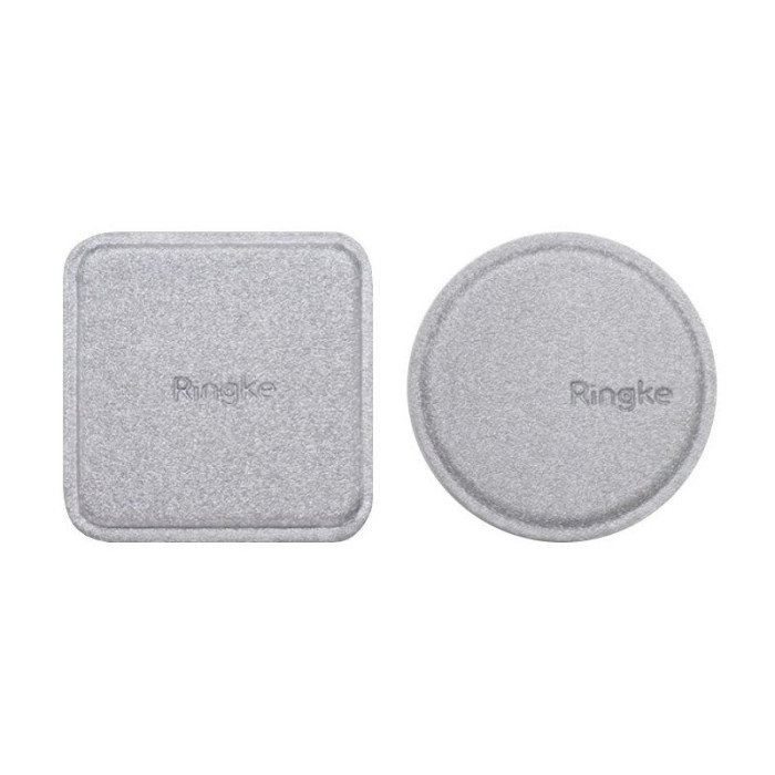 Set 2 x Placute metalice suport magnetic telefon - Piele ecologica - Subtire - Argintiu - Ringke