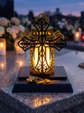 Decoratiune funerara solara MagicHome, cruce cu lumanare, IP44, 17x15x19 cm