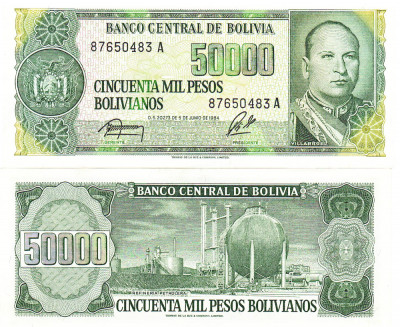 Bolivia 50 000 Pesos Bolivianos 1984 P-196 UNC foto