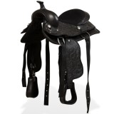 vidaXL Șa Western, căpăstru &amp; pieptar, piele naturală, 12&quot;, negru