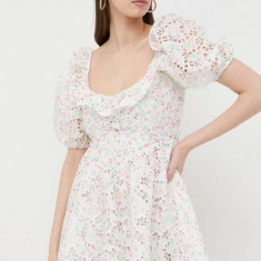 For Love & Lemons rochie culoarea alb, mini, evazati