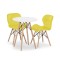 Set masa rotunda stil scandinav + 2 scaune Lago catifea, Artool, MDF si lemn, alb si galben, 60x72 cm