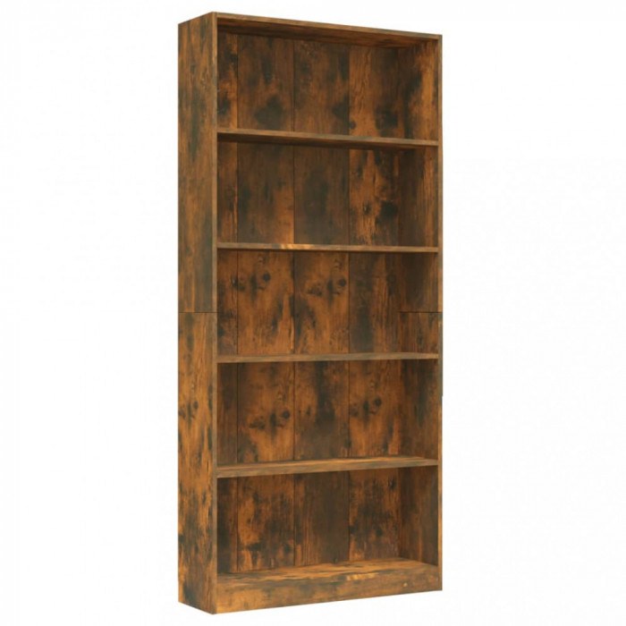 Bibliotecă 5 niveluri stejar fumuriu 80x24x175 cm lemn compozit