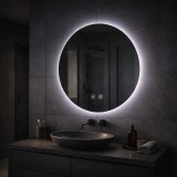 Oglinda LED rotunda 70 cm pentru baie Isolda, cu touch, dimabila si sistem dezaburire (Korman Technik)