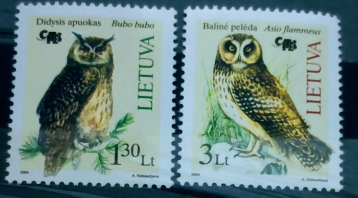 Lituania 2004 păsări, bufnite, păsări de pradă serie 2v neștampilată