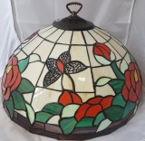 Superb abajur vintage stil Tiffany bronz si vitraliu imprimeu flori si fluturi