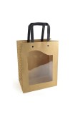 Pungi hartie kraft natur cu fereastra 140x110x80mm, set 10 buc, ideale pentru prezentare si transport