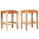 Cumpara ieftin Scaune de bar, 2 buc., maro, 60 cm, piele naturală