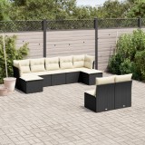 Cumpara ieftin Set mobilier de grădină cu perne, 9 piese, negru, poliratan