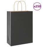 vidaXL Pungi de h&acirc;rtie 250 buc cu m&acirc;nere negre 26x12x35 cm 4101646