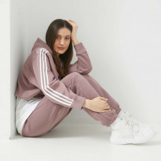 adidas Originals bluza femei, culoarea roz, cu glugă, neted