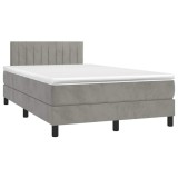 Gossi pat cu arcuri, saltea si led, gri deschis, 120x190 cm, catifea