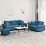 vidaXL Set de canapele cu perne, 3 piese, albastru, catifea 3202289