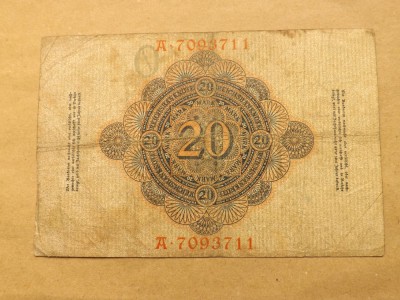 Germania 20 Mark 07.02.1908. - Underprint letter O , Seria A 7093711 foto