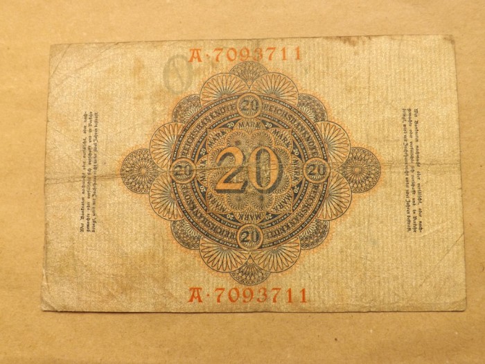 Germania 20 Mark 07.02.1908. - Underprint letter O , Seria A 7093711