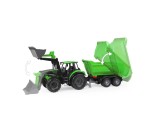 Jucarie pentru copii, Tractor cu remorca Deutz-Fahr Lena, din plastic, 76 cm lungime, remorca functionala, verde