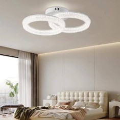 Lustra LED, 80W, 2 ceruri cu diamante, 42CMx27CM, alb, telecomanda, lumina calda/neutra/rece, intensitate reglabila