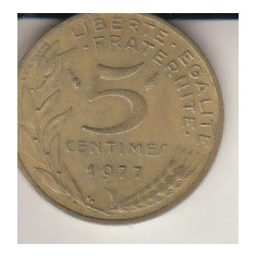 Moneda 5 centime, Franta, 1977