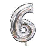 Balon din folie flippy, cifra 6, 81 cm, pentru aer sau heliu, bulk, argintiu