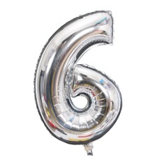 Balon din folie flippy, cifra 6, 81 cm, pentru aer sau heliu, bulk, argintiu