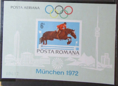 ROMANIA 1972 - LP 789 , SPORT , CALARIE ,OLIMPIADA MUNCHEN, COLITA NESTAMPILATA foto