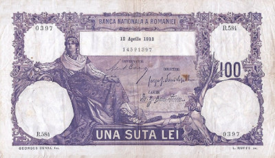 REPRODUCERE bancnota 100 lei 12 aprilie 1913 Romania foto