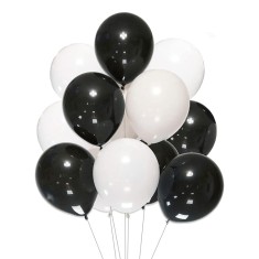 Set 10 baloane latex, Alb/Negru, 30cm, Ropet
