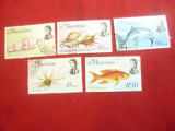 Serie mica -Pesti si Crustacee 1969 Mauritius colonie Marea Britanie, 5val.stamp, Stampilat