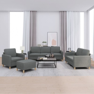vidaXL Set de canapele cu perne, 4 piese, gri &amp;icirc;nchis, textil foto