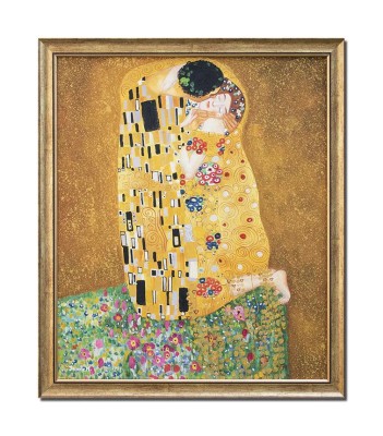 Tablou celebru pictat manual inramat, The Kiss, Sarutul, 65x55cm ulei pe panza, reproducere Gustav Klimt foto