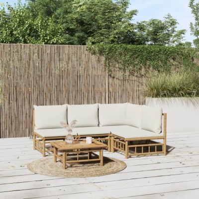 vidaXL Set mobilier de grădină cu perne alb crem, 2 piese, bambus 3155202 foto