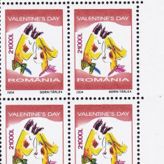 ROMANIA 2004 LP 1628 ZIUA INDRAGOSTITILOR BLOC 4 TIMBRE MNH