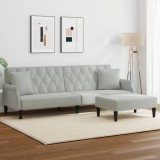 VidaXL Canapea extensibilă cu pernuță și taburet 2 locuri gri catifea 3216219