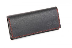Portofel dama din piele naturala, lucrat si cusut manual, Eva, Handmade, Negru print ( cusatura rosie ), Produs in Romania foto