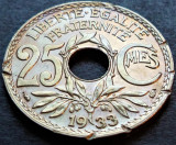 Moneda 25 CENTIMES - FRANTA, anul 1933 *cod 4725 UNC = DEMONETIZATA - RARĂ