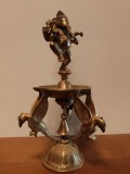 Superbă sculptura lampa antica indiana din bronz masiv Ganesha