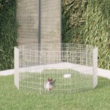 Cusca iepuri vidaXL, 10 panouri fier galvanizat, 54x80 cm, tarc modular, argintiu, Petshop