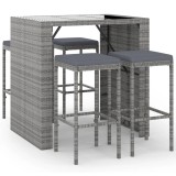 Cumpara ieftin Set mobilier bar de gradina, cu perne, 5 piese, gri, poliratan