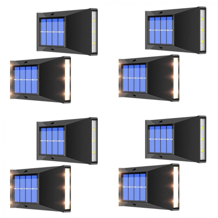 Set 8 lampi solare, 6 LED, cu senzor de lumina, alb cald, 15W