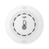 Senzor de fum, temperatura si umiditate PNI SafeHouse A022 cu Wi-Fi, compatibil cu aplicatia Tuya, alarma sonora 80dB, alimentar