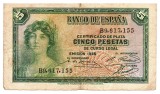 Bancnota Spania 5 Pesetas 1935 P-85, Seria 9617155