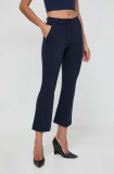 Marella pantaloni femei, culoarea bleumarin, evazați, high waist 2413780000000