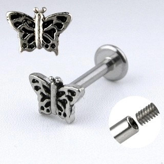 Piercing din oțel labret - fluture cu aripi &amp;icirc;mpodobite cu tăieturi foto