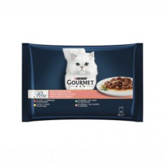 Purina Gourmet, hrana umeda pentru pisici, vita, pui, iepure si somon in sos, 4 x 85 g