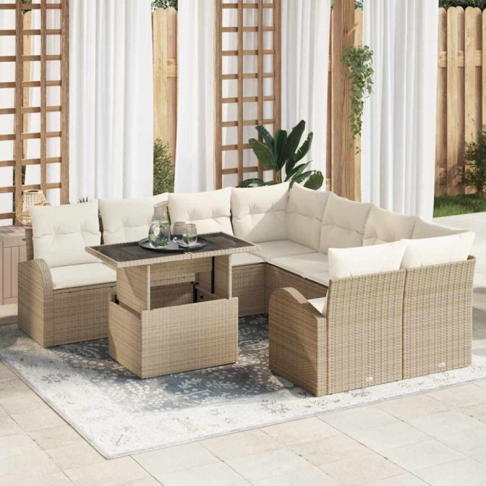 vidaXL Set de canapele pentru grădină 9 pcs Bej 100 x 55 x 73 cm 3357354
