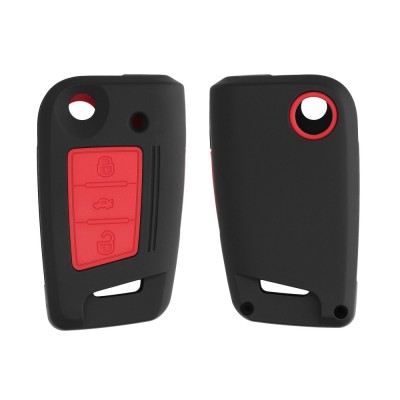 Husa Cheie Auto pentru VW / Skoda / Seat - 3 Butoane, kwmobile, Plastic, Negru / Rosu, 56737.01 foto