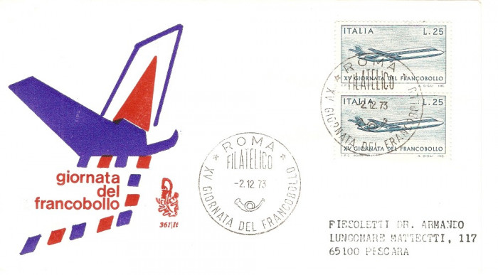 FILATELIE POSTA AERIANA ZIUA MONDIALA FDC ITALIA 1973